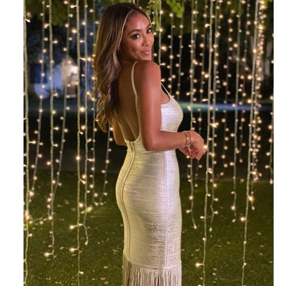 ✖️SOLD✖️Hervé Legér Metallic Gown Rose Gold - Picture 3 of 14